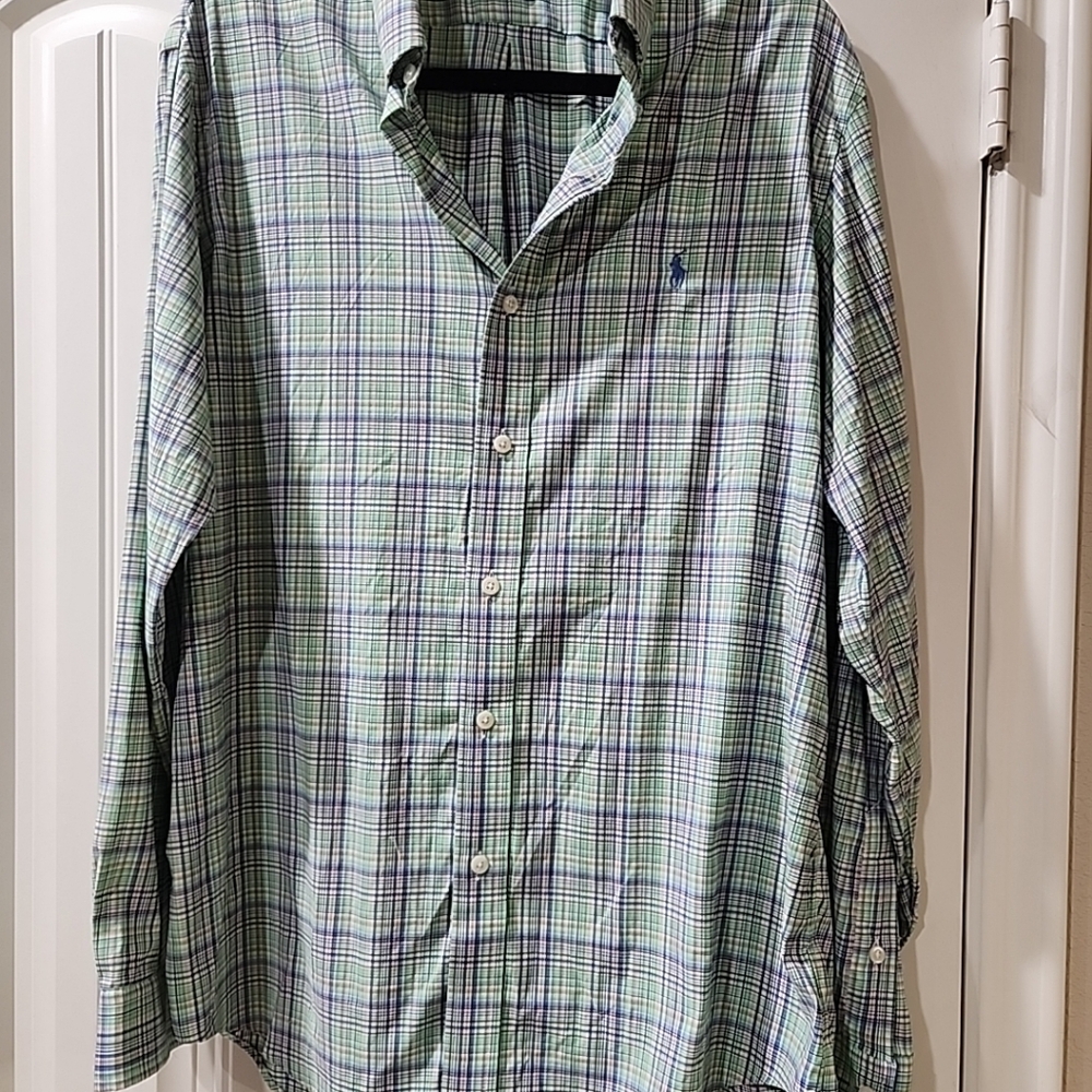 Ralph Lauren Blue and Green Plaid Button Down Shirt Size Large